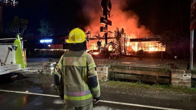 Incendio consumió parte del restaurante Brasas de Llanogrande. Foto/ Bomberos Rionegro
