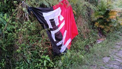 Banderas del ELN fuerdos desintaladas por las autoridades militares. Foto/ Cortesía