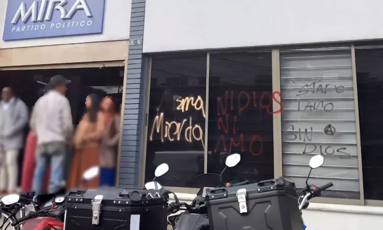 Partido MIRA denunció ataque vandálico contra su sede en Bogotá tras anunciar apoyo a Paloma Valencia. Foto/Captura de pantalla